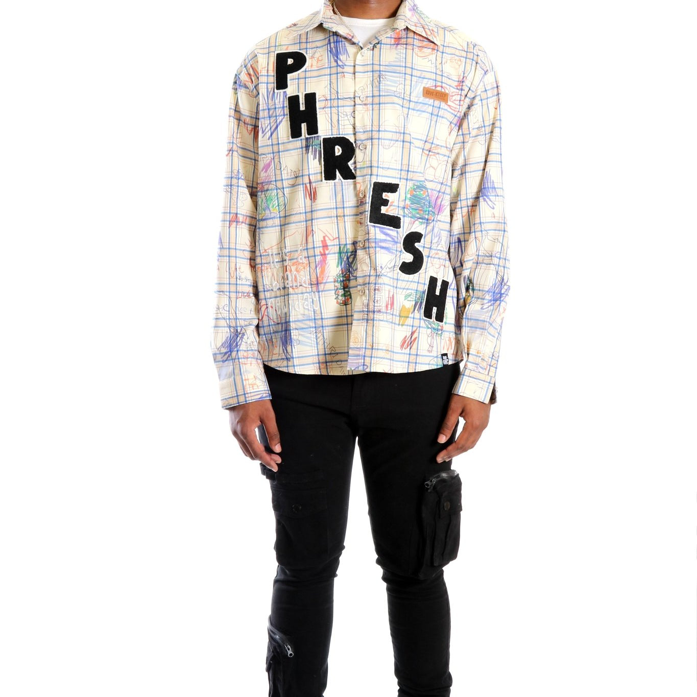 Nirve L.T.K. Men's premium Long Sleeve Plaid button down shirt with hand sketch drawing pop art - Love to KleepMen's ShirtKLEEPLove to Kleep