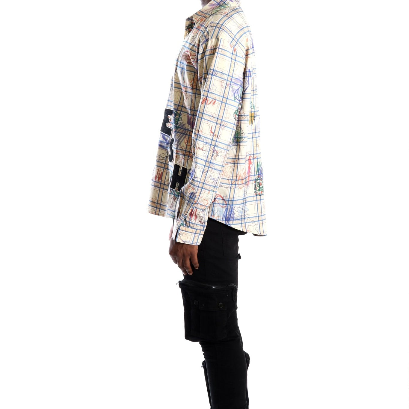 Nirve L.T.K. Men's premium Long Sleeve Plaid button down shirt with hand sketch drawing pop art - Love to KleepMen's ShirtKLEEPLove to Kleep