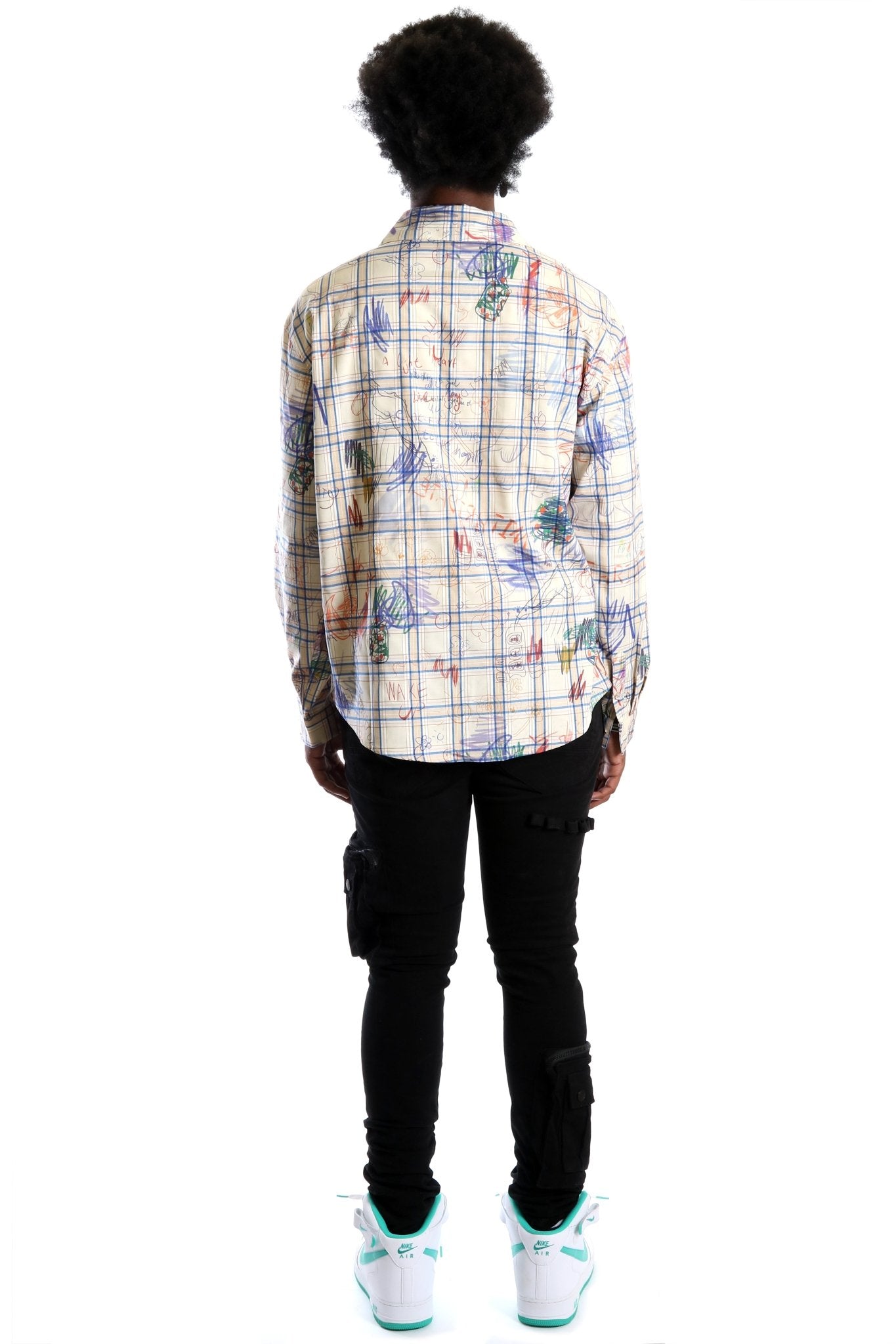 Nirve L.T.K. Men's premium Long Sleeve Plaid button down shirt with hand sketch drawing pop art - Love to KleepMen's ShirtKLEEPLove to Kleep
