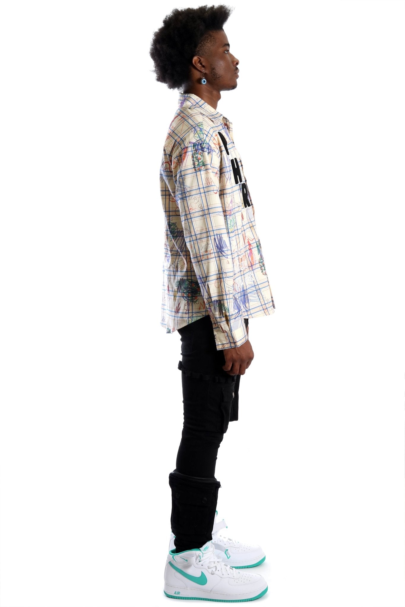 Nirve L.T.K. Men's premium Long Sleeve Plaid button down shirt with hand sketch drawing pop art - Love to KleepMen's ShirtKLEEPLove to Kleep