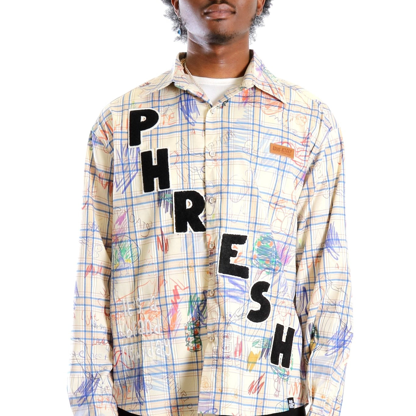 Nirve L.T.K. Men's premium Long Sleeve Plaid button down shirt with hand sketch drawing pop art - Love to KleepMen's ShirtKLEEPLove to Kleep