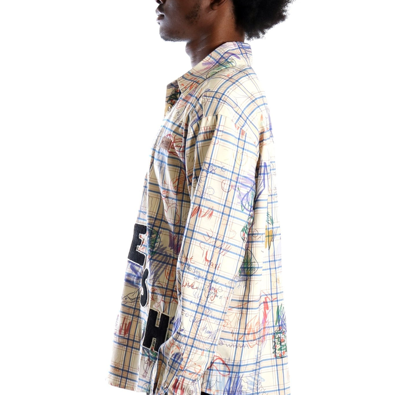 Nirve L.T.K. Men's premium Long Sleeve Plaid button down shirt with hand sketch drawing pop art - Love to KleepMen's ShirtKLEEPLove to Kleep