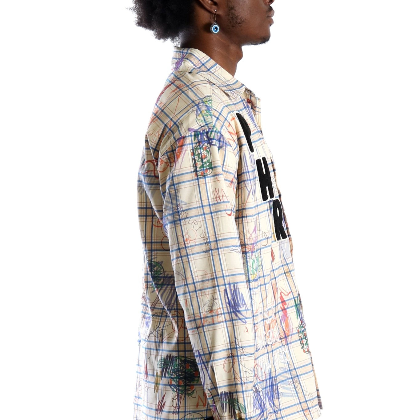 Nirve L.T.K. Men's premium Long Sleeve Plaid button down shirt with hand sketch drawing pop art - Love to KleepMen's ShirtKLEEPLove to Kleep