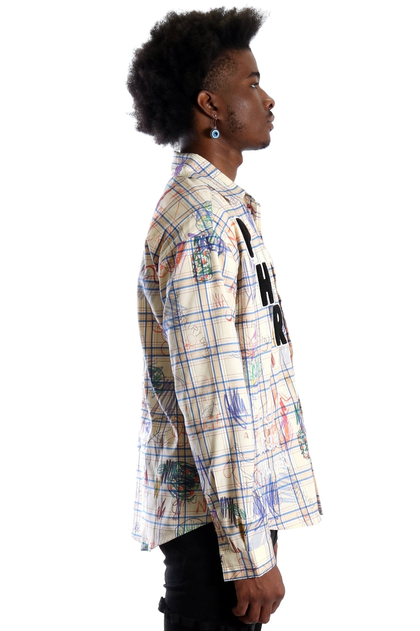 Nirve L.T.K. Men's premium Long Sleeve Plaid button down shirt with hand sketch drawing pop art - Love to KleepMen's ShirtKLEEPLove to Kleep