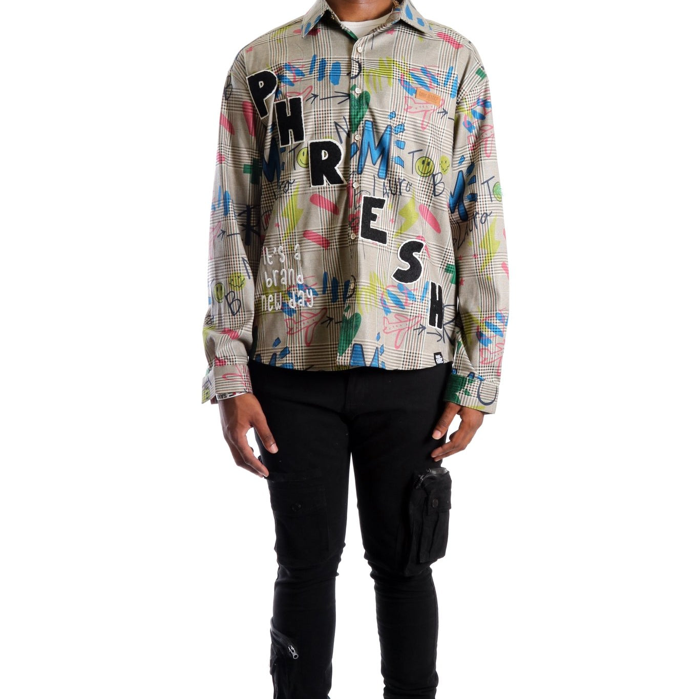 Rans L.T.K. Men's premium Long Sleeve Plaid button down shirt with hand sketch drawing pop art - Love to KleepMen's ShirtKLEEPLove to Kleep
