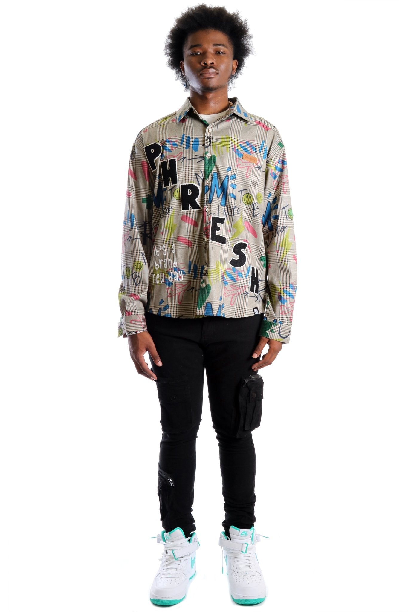 Rans L.T.K. Men's premium Long Sleeve Plaid button down shirt with hand sketch drawing pop art - Love to KleepMen's ShirtKLEEPLove to Kleep