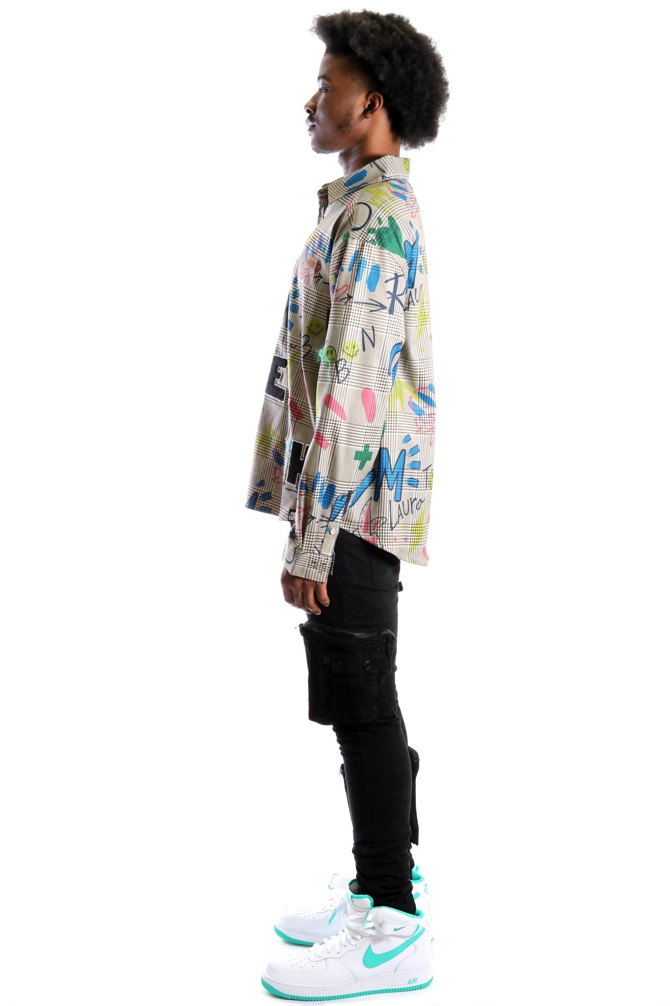Rans L.T.K. Men's premium Long Sleeve Plaid button down shirt with hand sketch drawing pop art - Love to KleepMen's ShirtKLEEPLove to Kleep