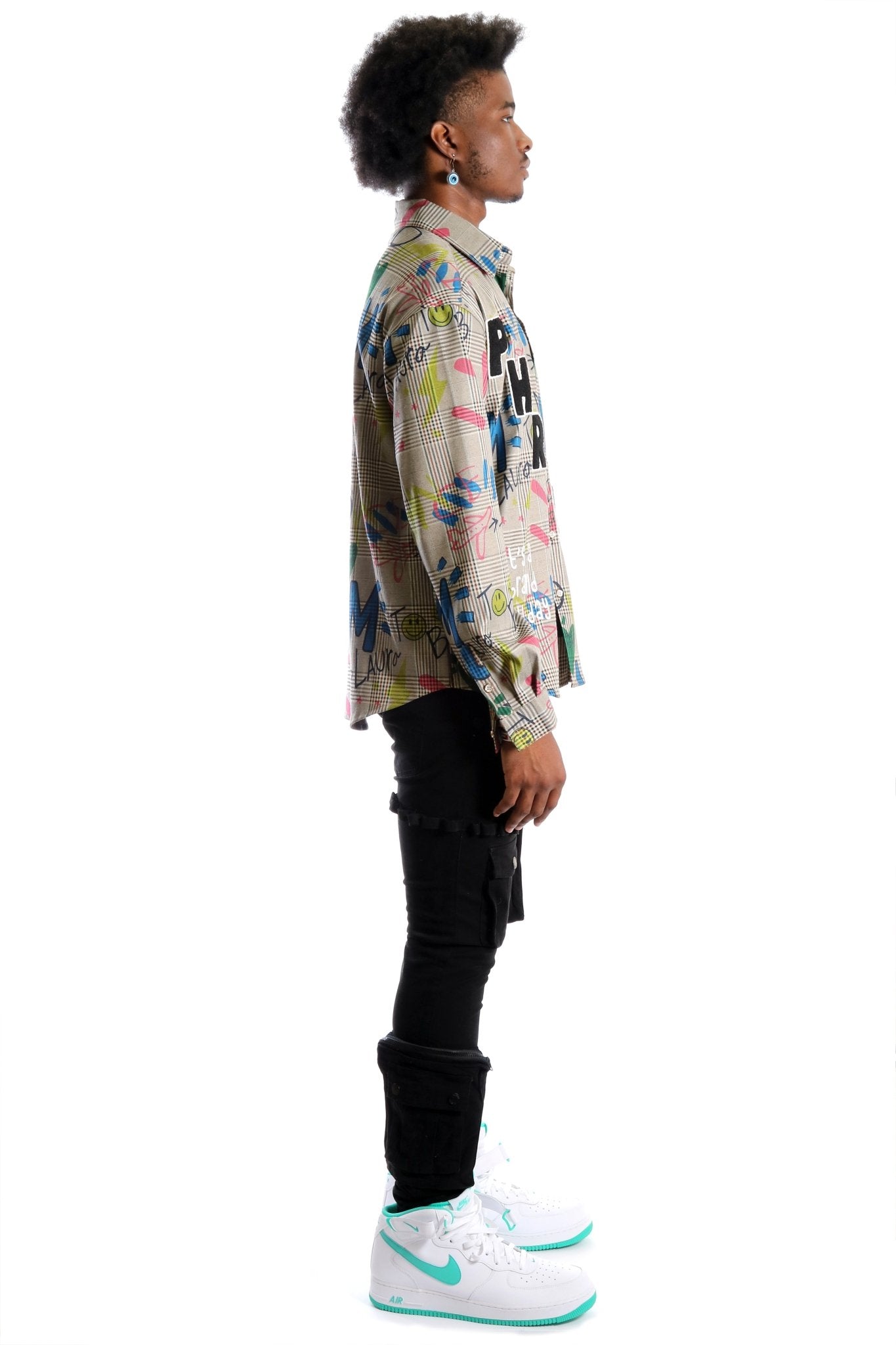 Rans L.T.K. Men's premium Long Sleeve Plaid button down shirt with hand sketch drawing pop art - Love to KleepMen's ShirtKLEEPLove to Kleep