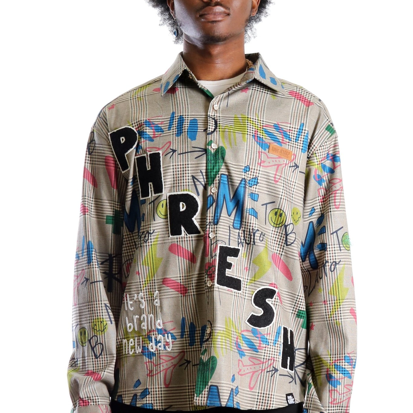 Rans L.T.K. Men's premium Long Sleeve Plaid button down shirt with hand sketch drawing pop art - Love to KleepMen's ShirtKLEEPLove to Kleep