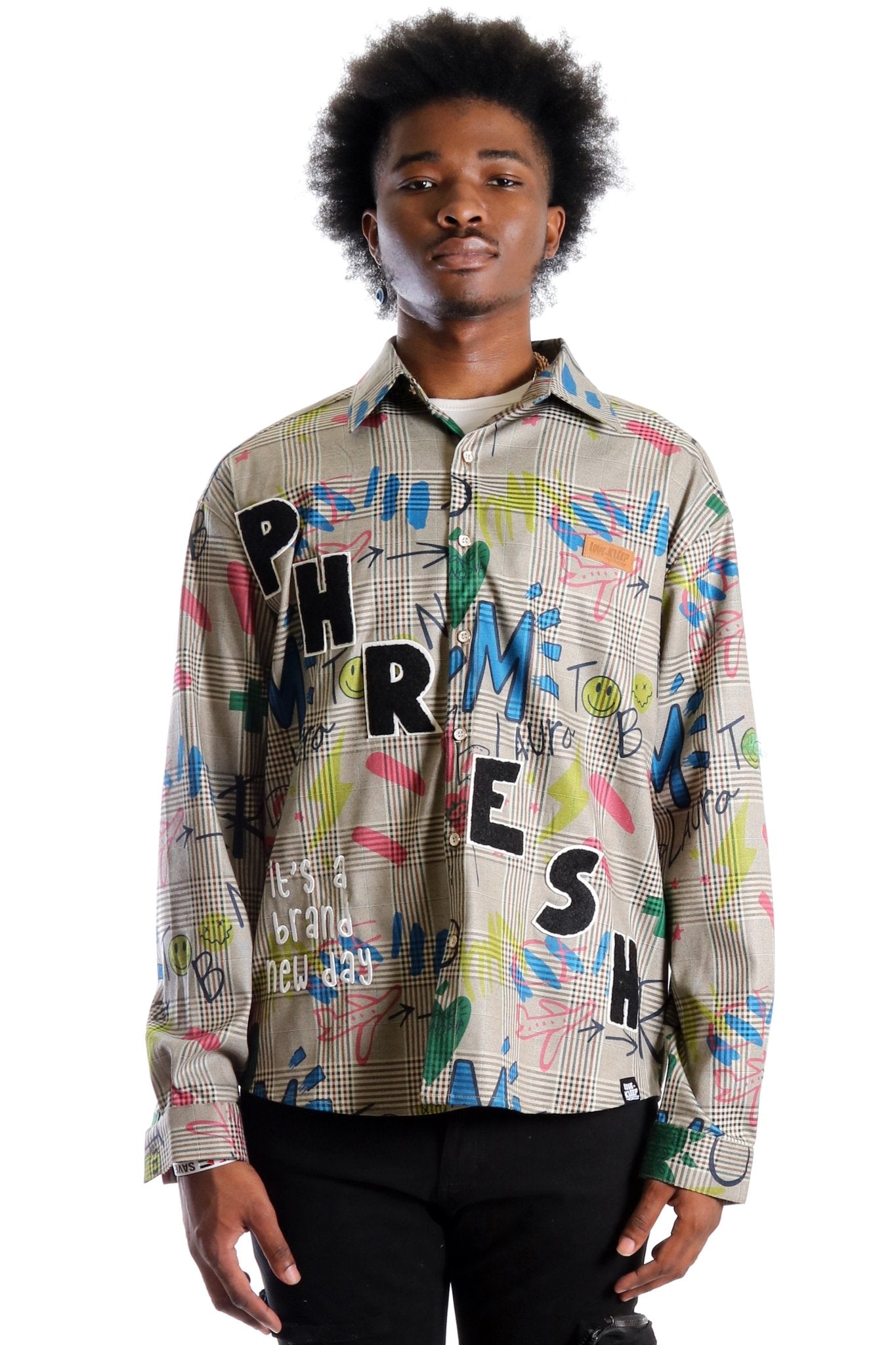 Rans L.T.K. Men's premium Long Sleeve Plaid button down shirt with hand sketch drawing pop art - Love to KleepMen's ShirtKLEEPLove to Kleep