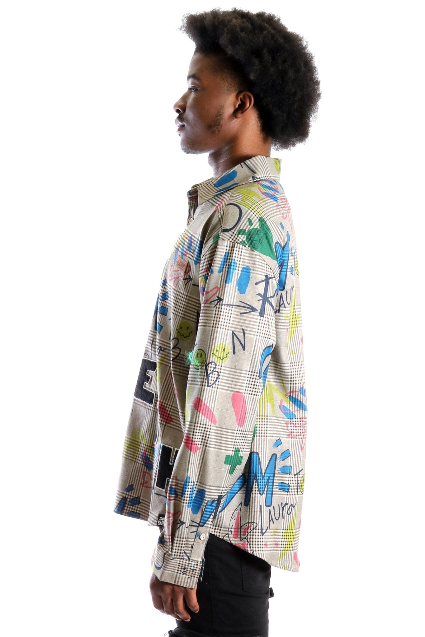 Rans L.T.K. Men's premium Long Sleeve Plaid button down shirt with hand sketch drawing pop art - Love to KleepMen's ShirtKLEEPLove to Kleep