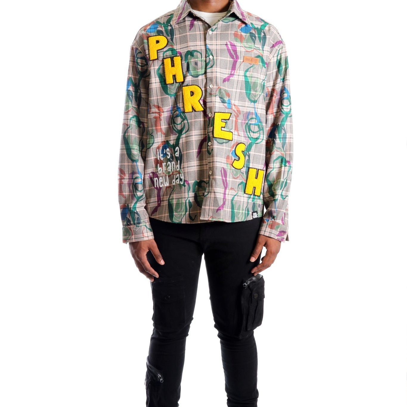 Willie L.T.K. Men's premium Long Sleeve Plaid button down shirt with hand sketch drawing pop art - Love to KleepMen's ShirtKLEEPLove to Kleep