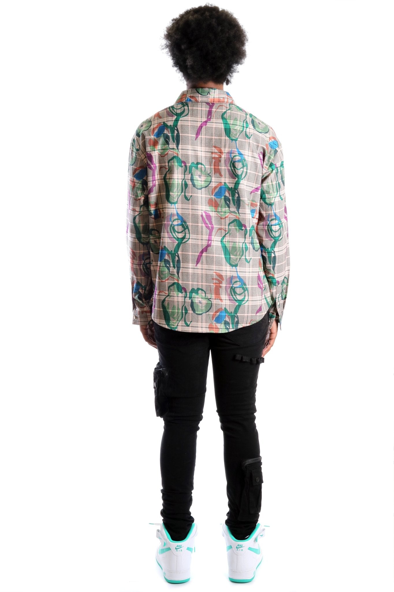 Willie L.T.K. Men's premium Long Sleeve Plaid button down shirt with hand sketch drawing pop art - Love to KleepMen's ShirtKLEEPLove to Kleep