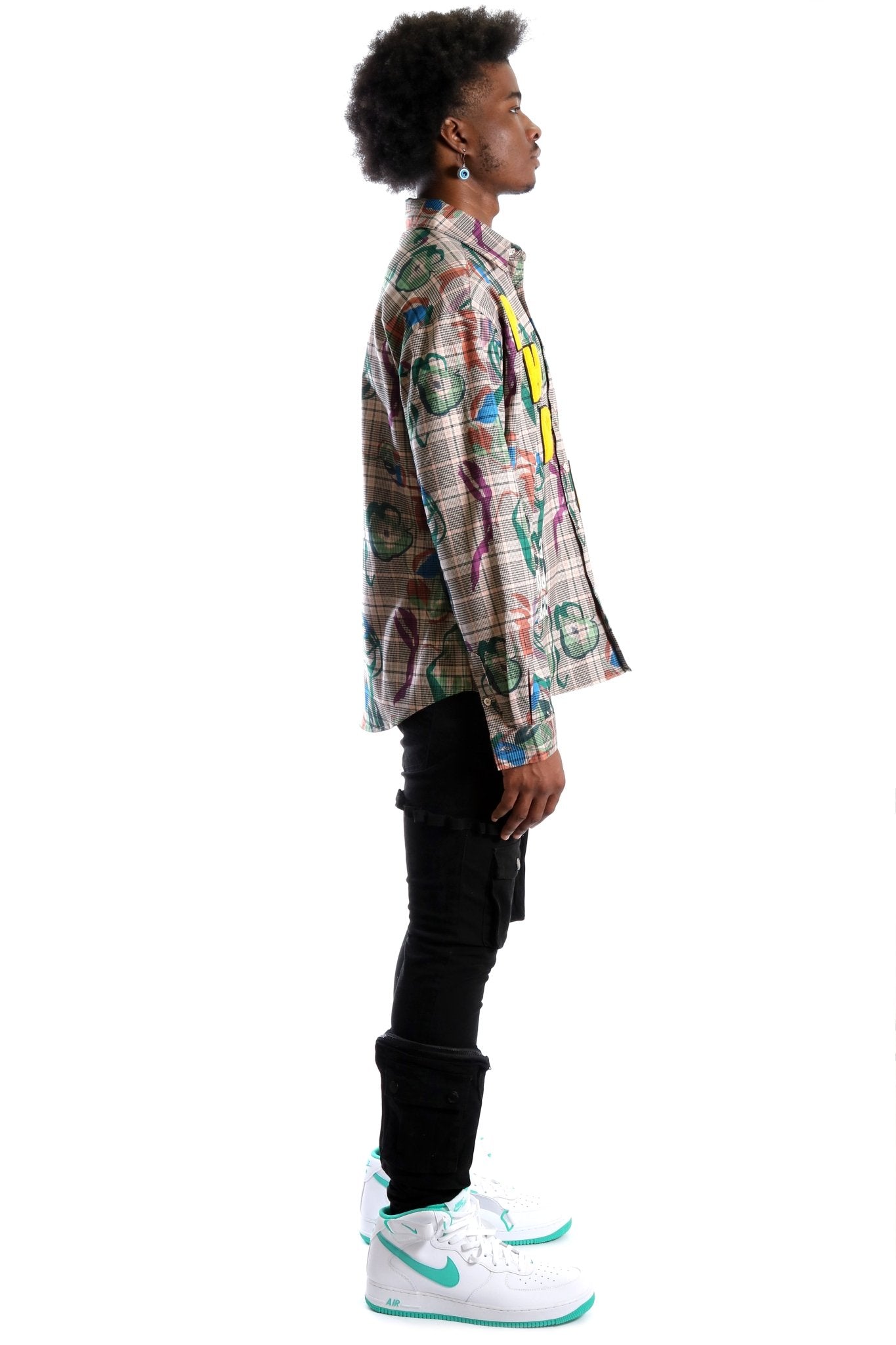 Willie L.T.K. Men's premium Long Sleeve Plaid button down shirt with hand sketch drawing pop art - Love to KleepMen's ShirtKLEEPLove to Kleep