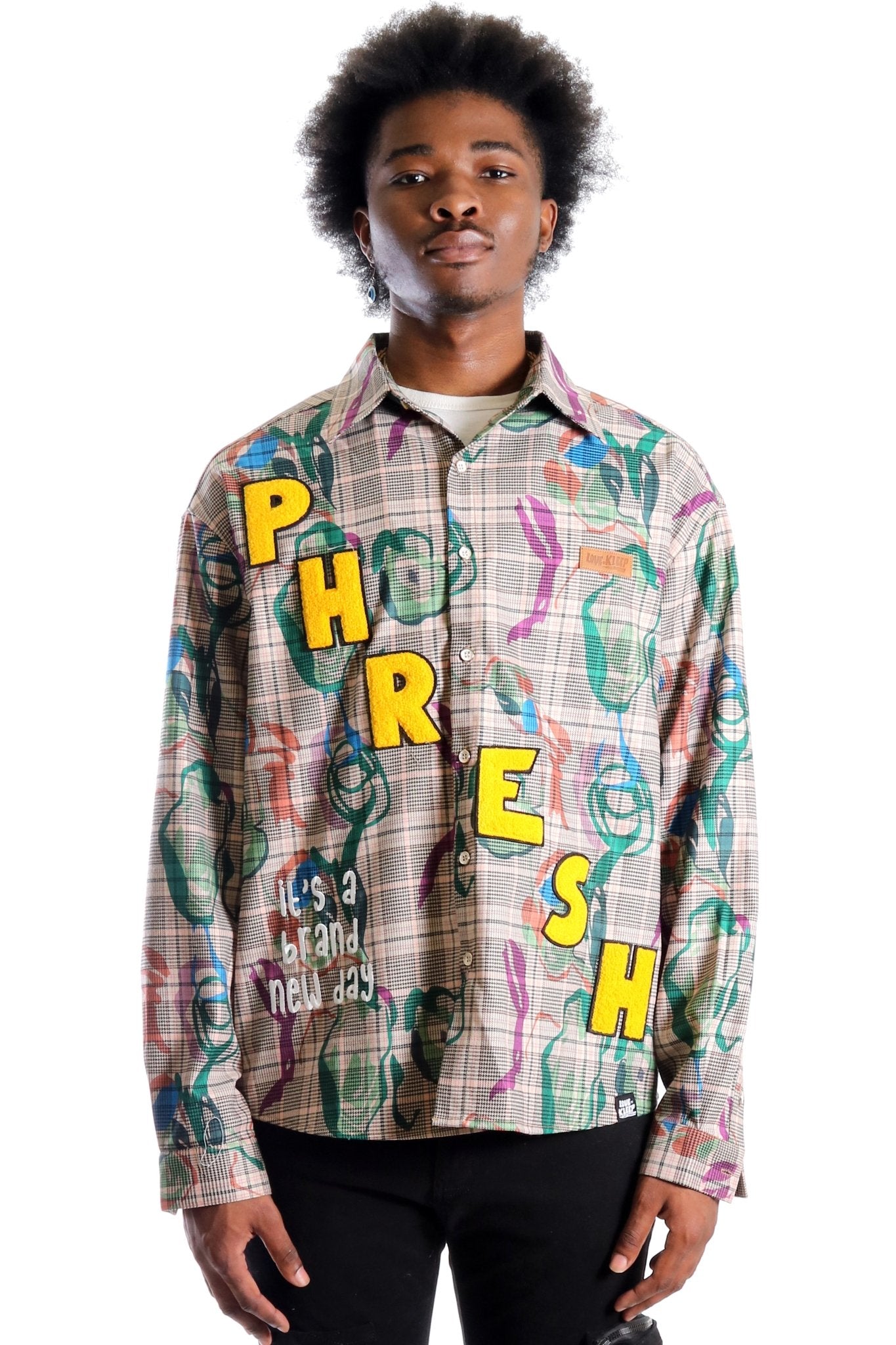 Willie L.T.K. Men's premium Long Sleeve Plaid button down shirt with hand sketch drawing pop art - Love to KleepMen's ShirtKLEEPLove to Kleep