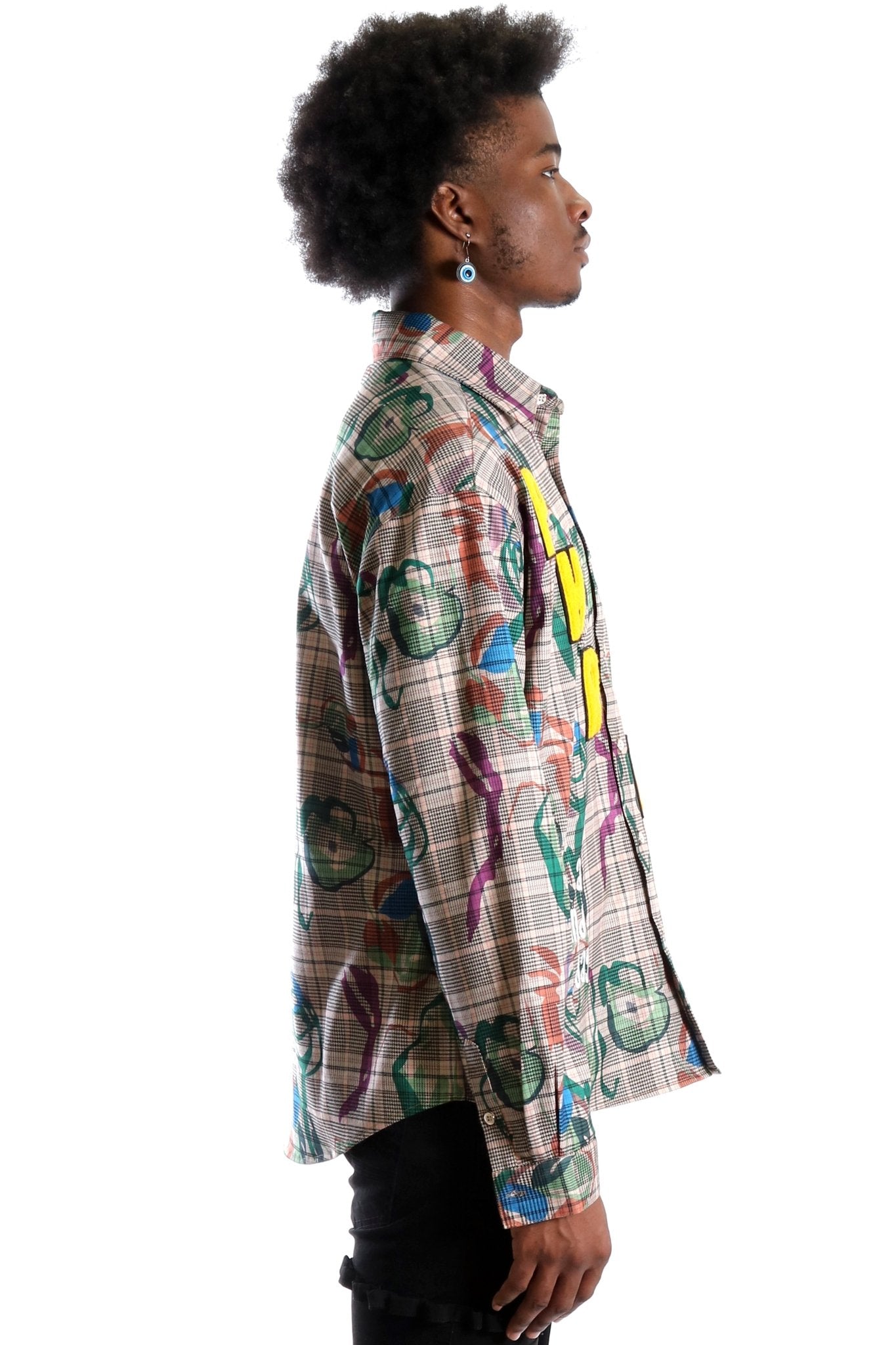 Willie L.T.K. Men's premium Long Sleeve Plaid button down shirt with hand sketch drawing pop art - Love to KleepMen's ShirtKLEEPLove to Kleep