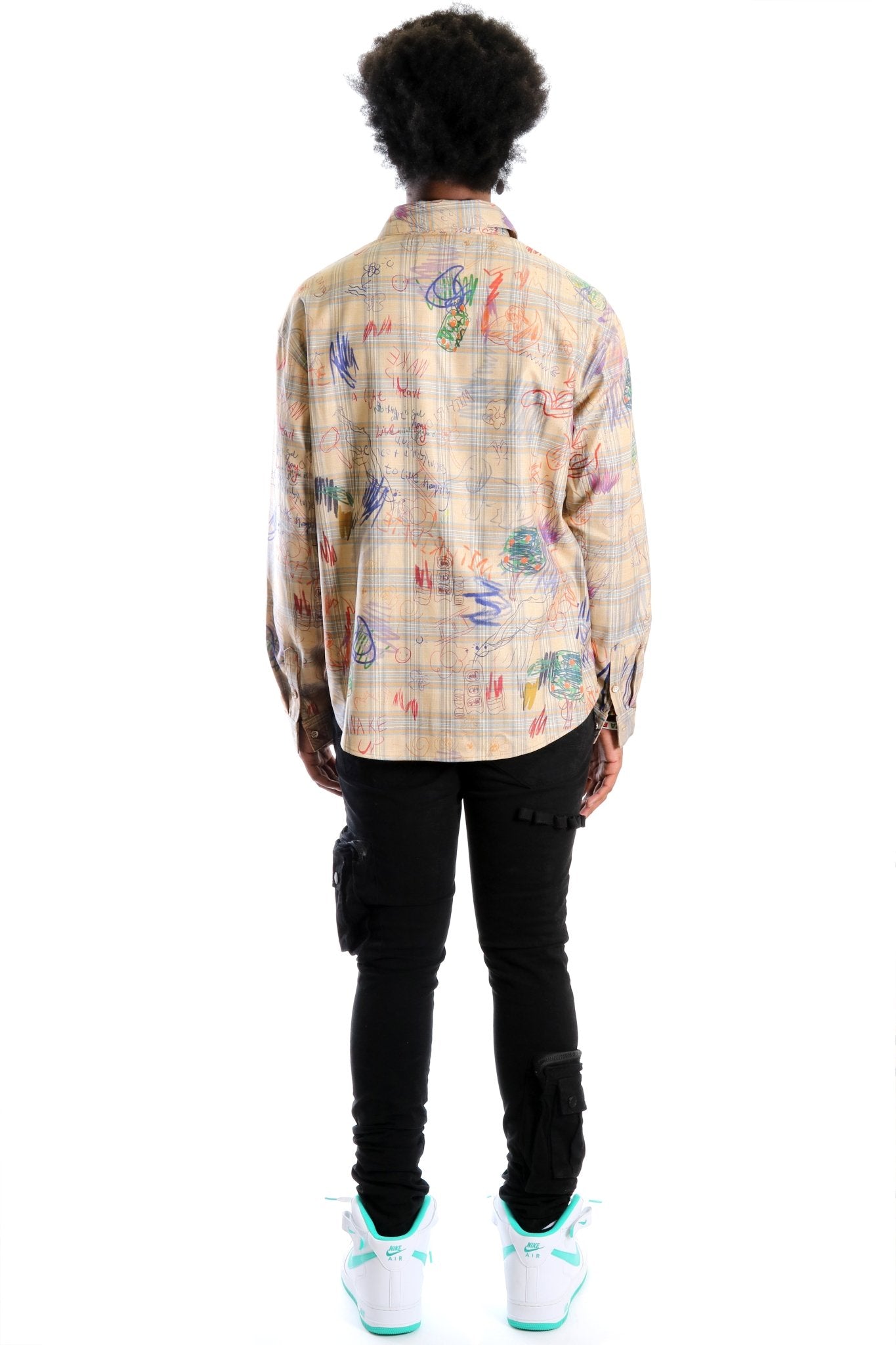 Maxis L.T.K. Men's premium Long Sleeve Plaid button down shirt with hand sketch drawing pop art - Love to KleepMen's ShirtKLEEPLove to Kleep