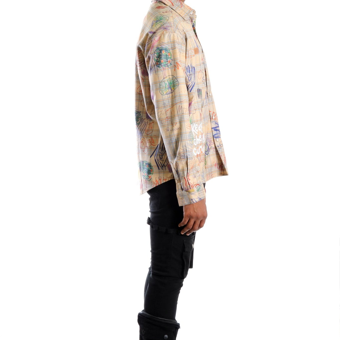 Maxis L.T.K. Men's premium Long Sleeve Plaid button down shirt with hand sketch drawing pop art - Love to KleepMen's ShirtKLEEPLove to Kleep