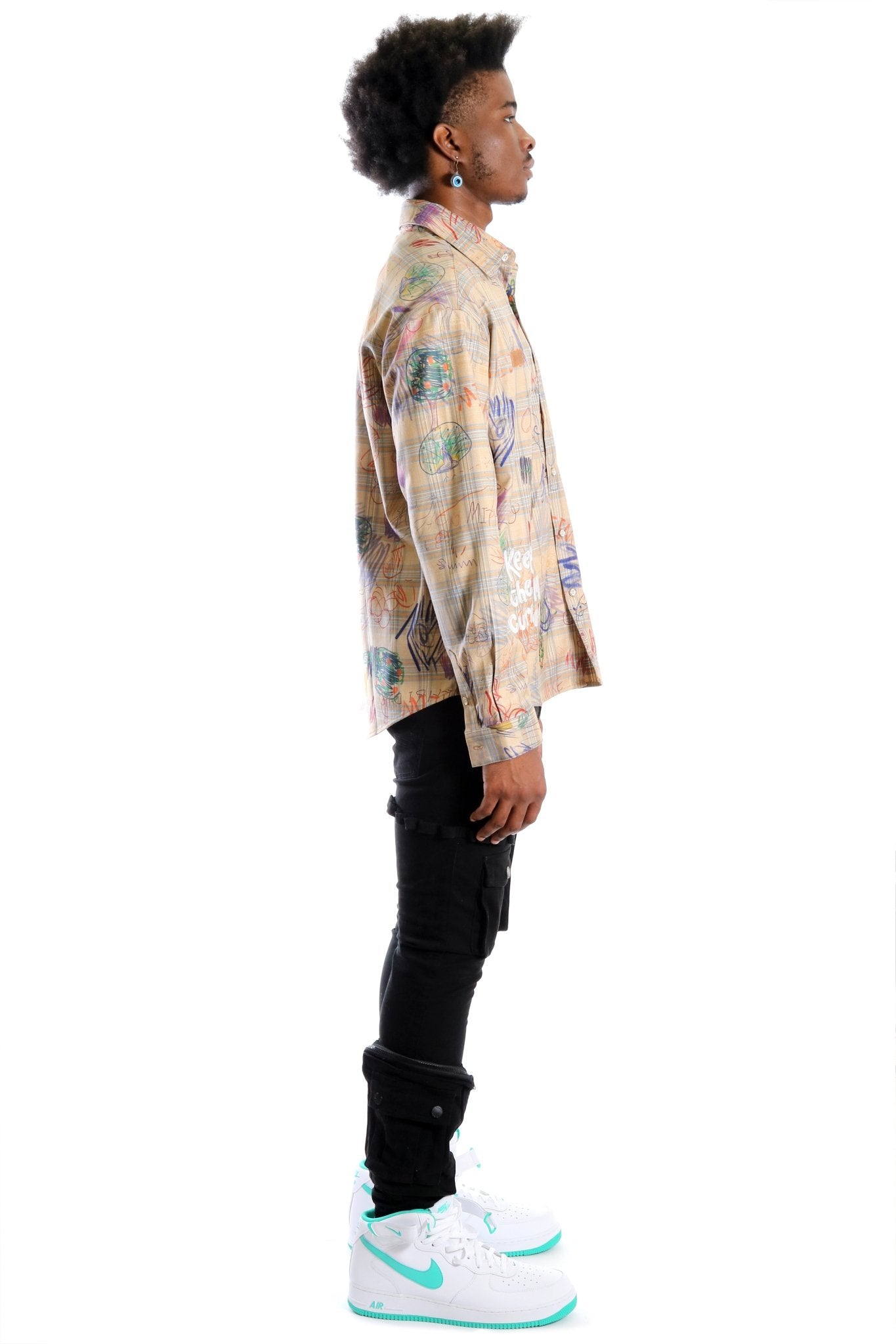 Maxis L.T.K. Men's premium Long Sleeve Plaid button down shirt with hand sketch drawing pop art - Love to KleepMen's ShirtKLEEPLove to Kleep