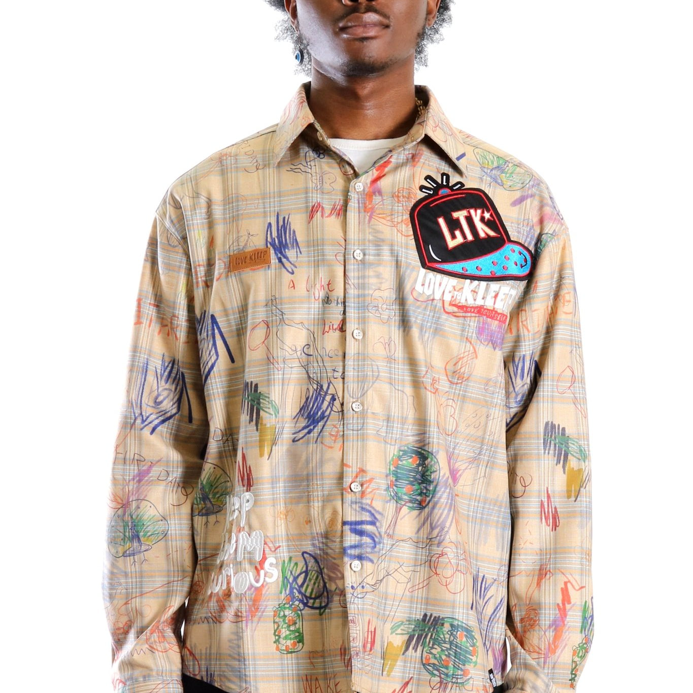 Maxis L.T.K. Men's premium Long Sleeve Plaid button down shirt with hand sketch drawing pop art - Love to KleepMen's ShirtKLEEPLove to Kleep