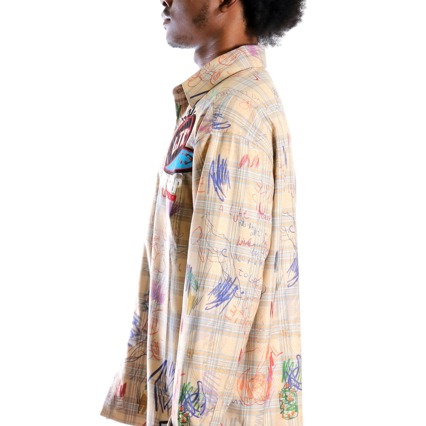 Maxis L.T.K. Men's premium Long Sleeve Plaid button down shirt with hand sketch drawing pop art - Love to KleepMen's ShirtKLEEPLove to Kleep