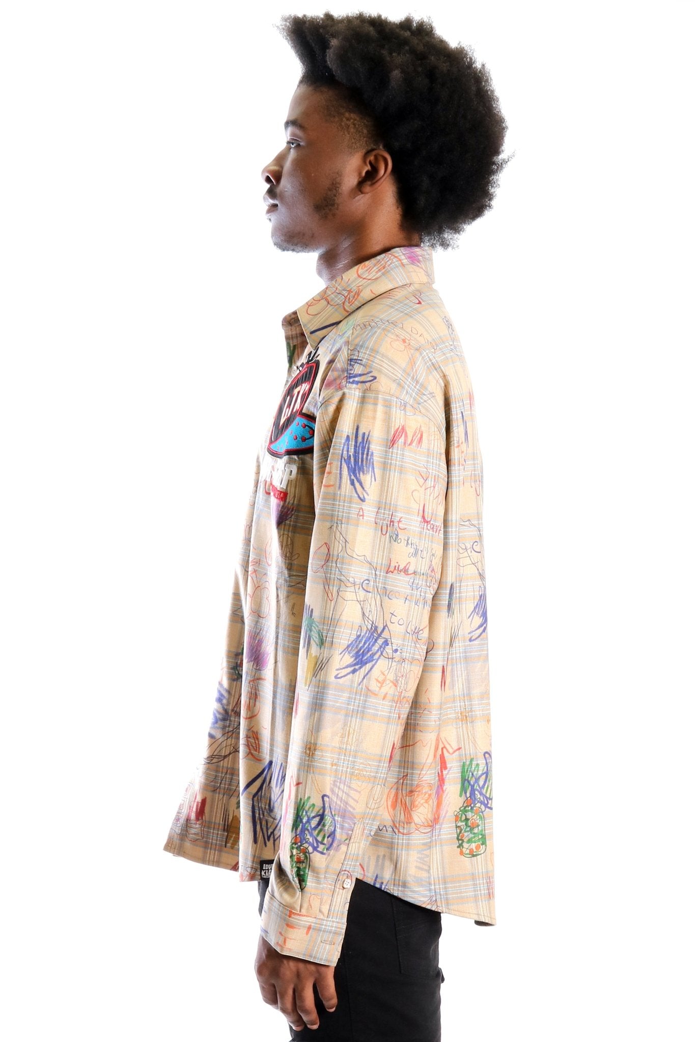 Maxis L.T.K. Men's premium Long Sleeve Plaid button down shirt with hand sketch drawing pop art - Love to KleepMen's ShirtKLEEPLove to Kleep