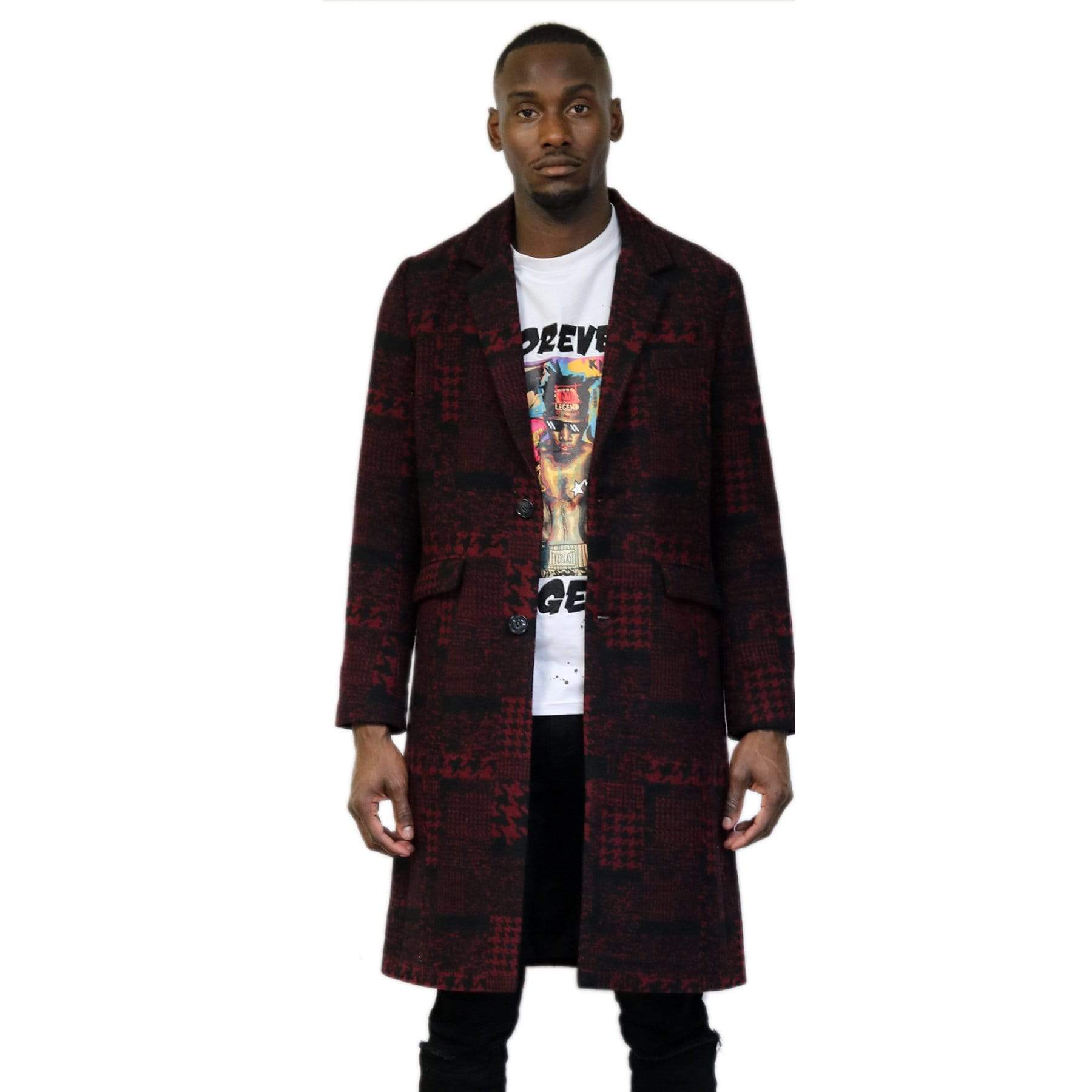 Kearny black and burgundy houndstooth pattern Wool Coat Jacket - Love to KleepMen's JacketAMILLION BY KLEEPLove to Kleep