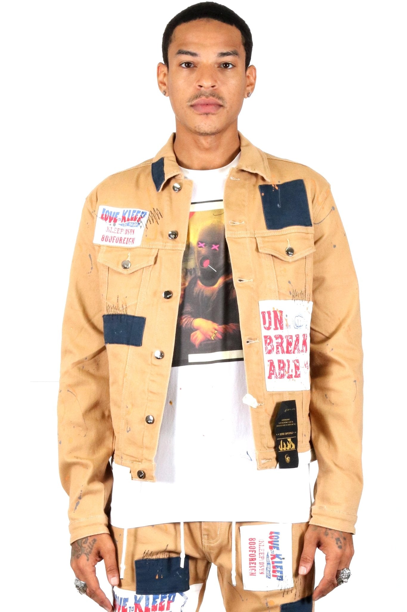 Antelope Men's graphic print patches with cut and sew cotton timber washed stretchable twill jacket - Love to KleepMen's JacketKLEEPLove to Kleep