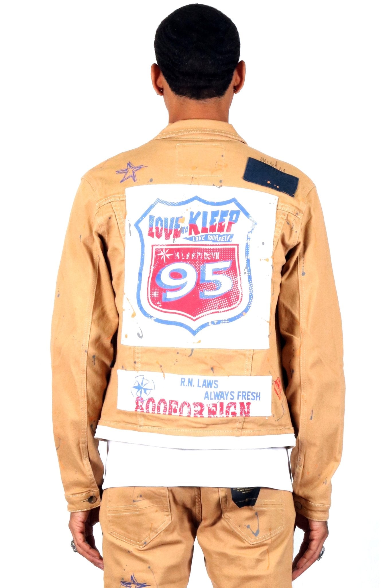 Antelope Men's graphic print patches with cut and sew cotton timber washed stretchable twill jacket - Love to KleepMen's JacketKLEEPLove to Kleep