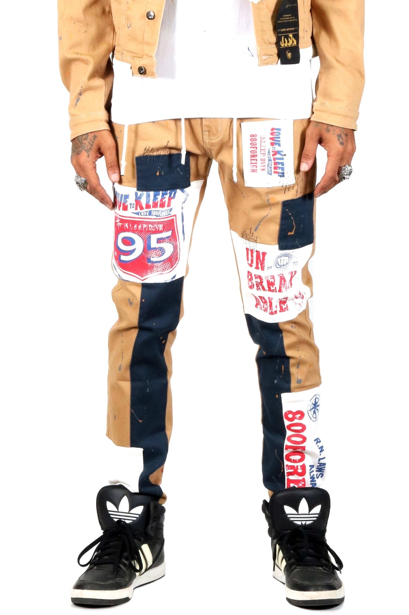 Antelope Men's graphic print patches with cut and sew cotton timber washed stretchable skinny twill pants - Love to KleepMen's PantsKLEEPLove to Kleep
