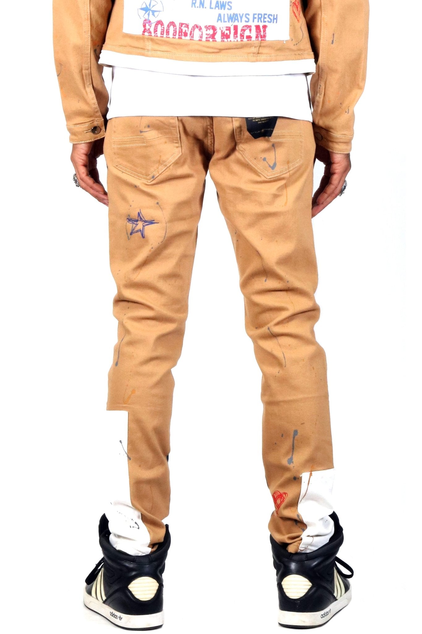 Antelope Men's graphic print patches with cut and sew cotton timber washed stretchable skinny twill pants - Love to KleepMen's PantsKLEEPLove to Kleep