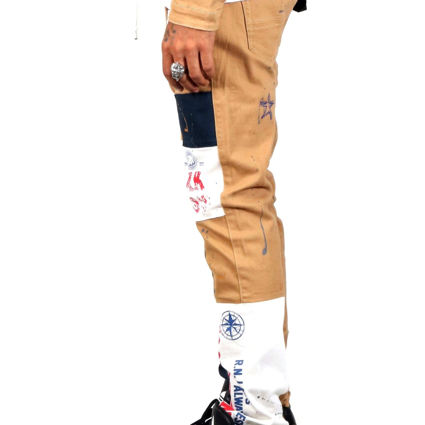 Antelope Men's graphic print patches with cut and sew cotton timber washed stretchable skinny twill pants - Love to KleepMen's PantsKLEEPLove to Kleep