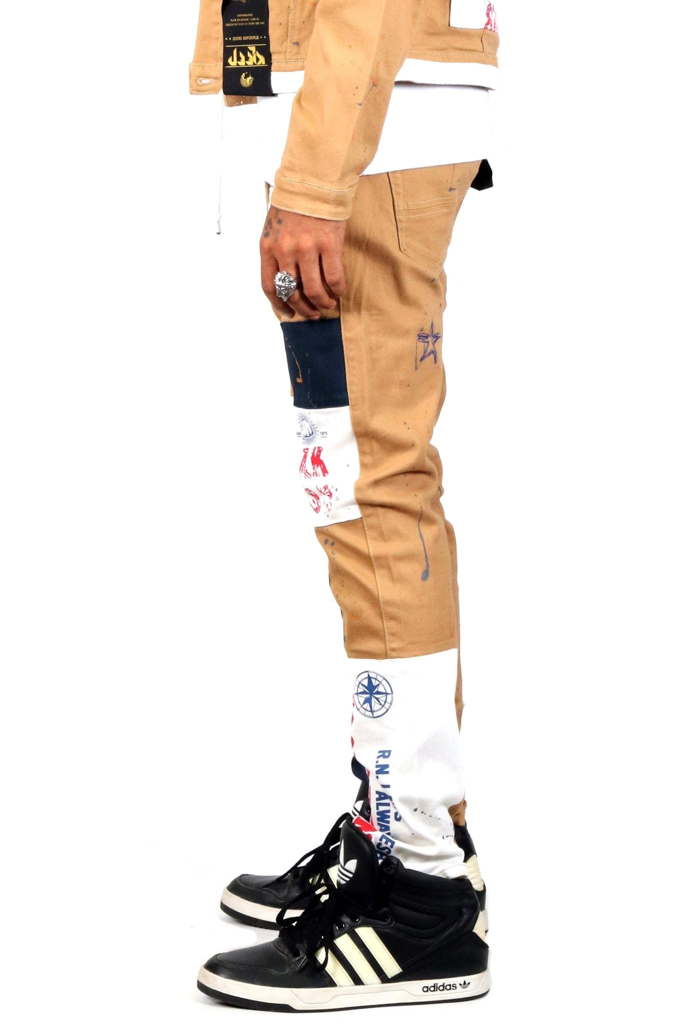 Antelope Men's graphic print patches with cut and sew cotton timber washed stretchable skinny twill pants - Love to KleepMen's PantsKLEEPLove to Kleep