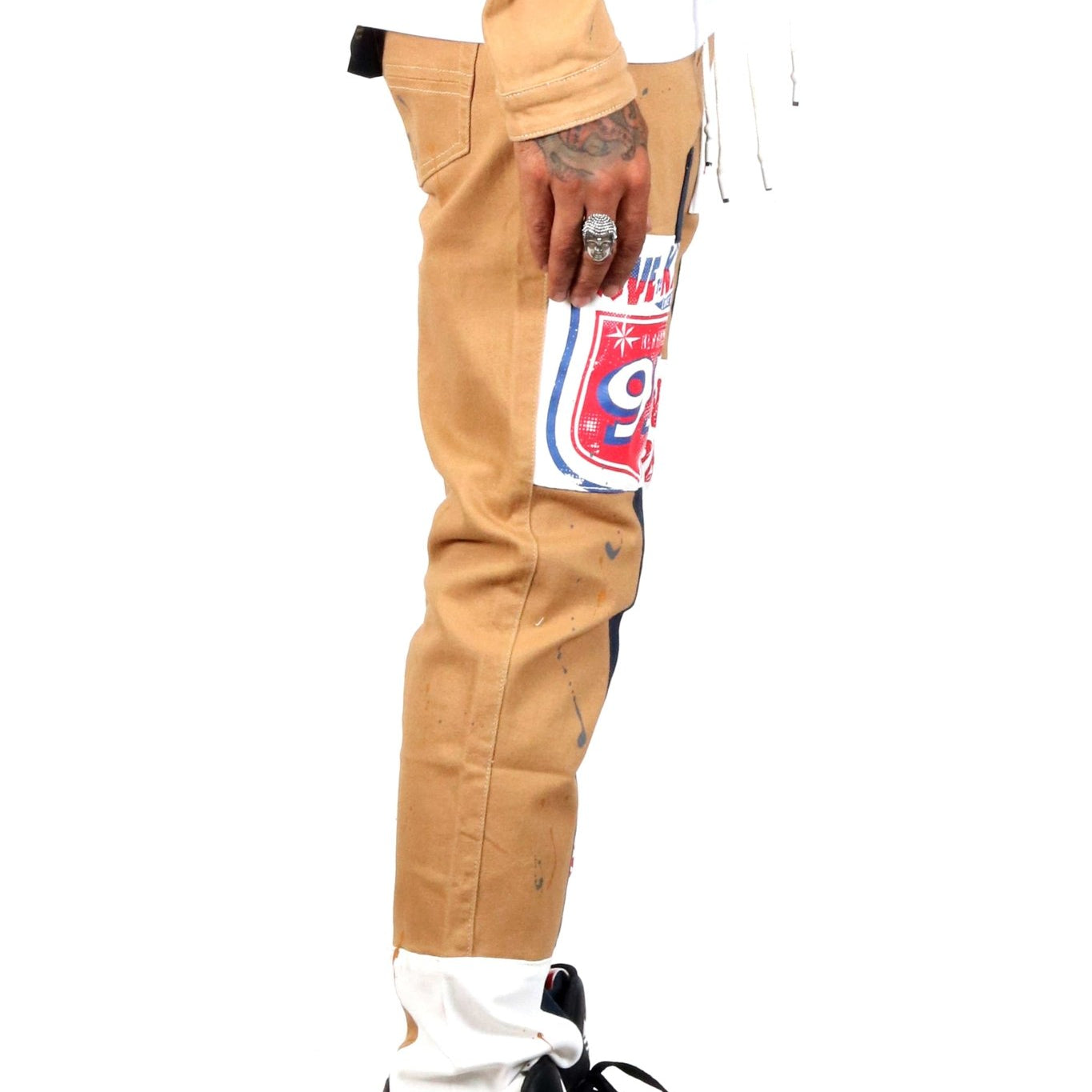 Antelope Men's graphic print patches with cut and sew cotton timber washed stretchable skinny twill pants - Love to KleepMen's PantsKLEEPLove to Kleep