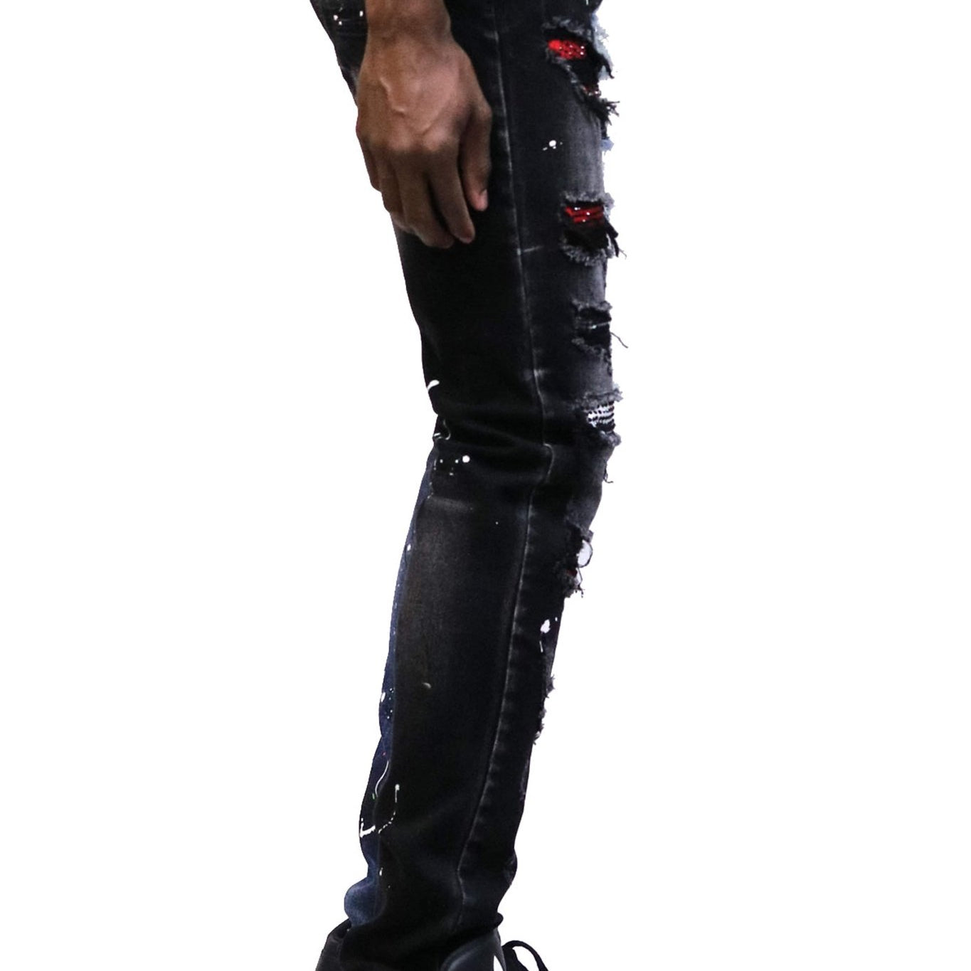Aspen Men's heavy washed half and half two tone washing stretchable skinny denim pants with rhinestone details. - Love to KleepMen's PantsKLEEPLove to Kleep