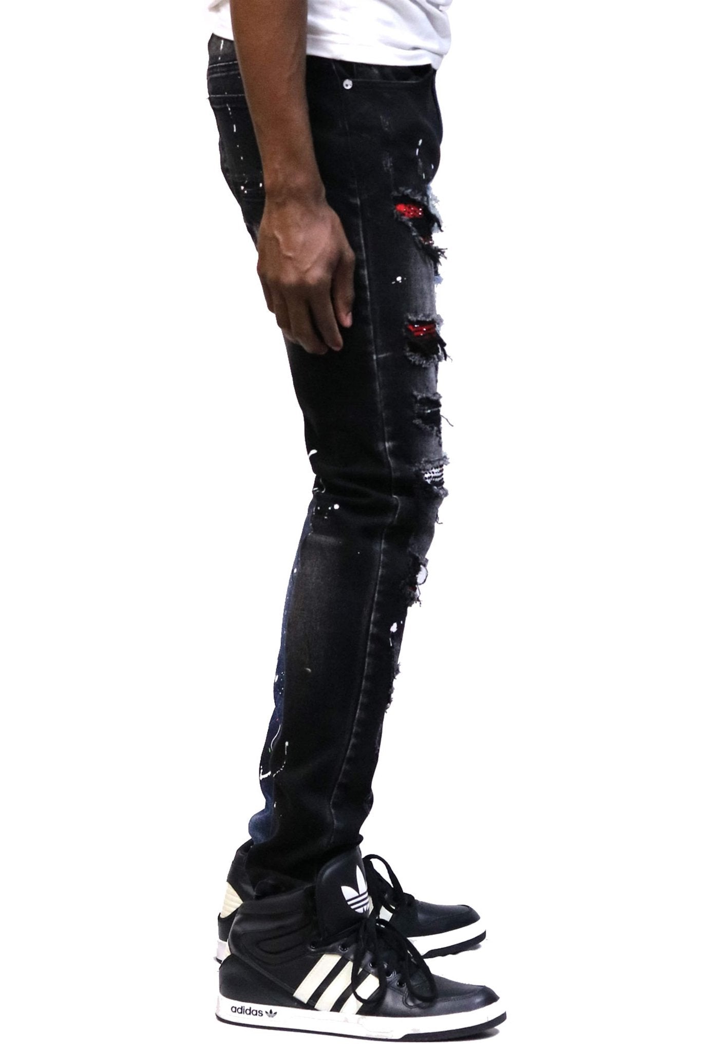 Aspen Men's heavy washed half and half two tone washing stretchable skinny denim pants with rhinestone details. - Love to KleepMen's PantsKLEEPLove to Kleep