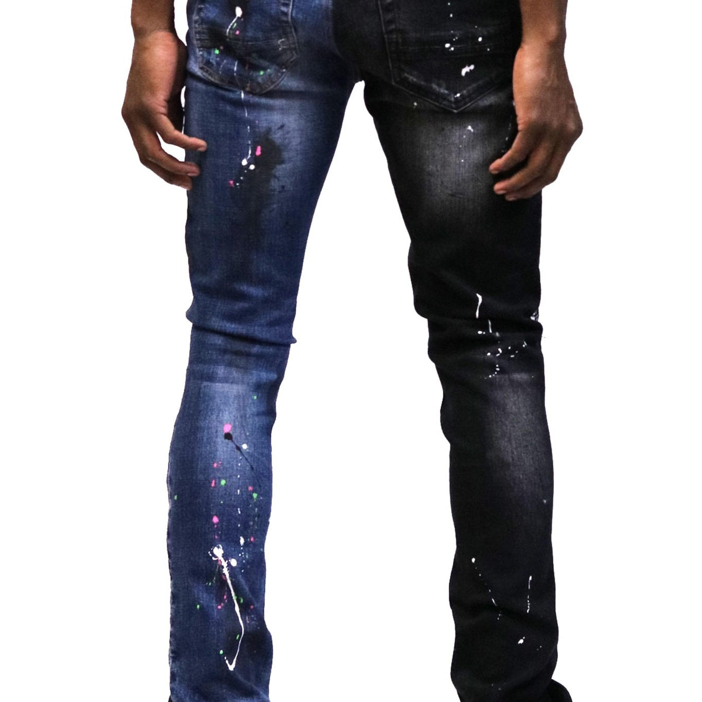 Aspen Men's heavy washed half and half two tone washing stretchable skinny denim pants with rhinestone details. - Love to KleepMen's PantsKLEEPLove to Kleep