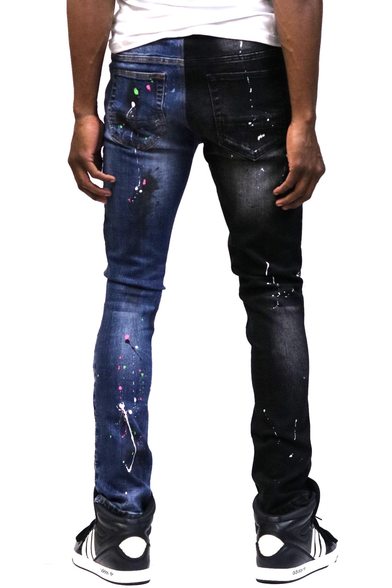 Aspen Men's heavy washed half and half two tone washing stretchable skinny denim pants with rhinestone details. - Love to KleepMen's PantsKLEEPLove to Kleep
