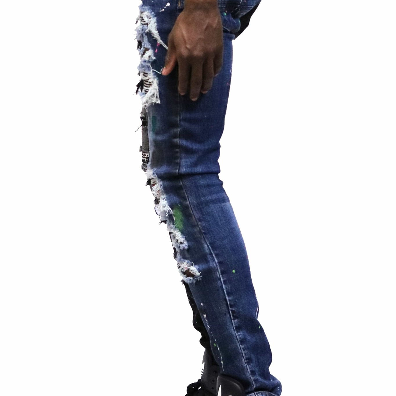Aspen Men's heavy washed half and half two tone washing stretchable skinny denim pants with rhinestone details. - Love to KleepMen's PantsKLEEPLove to Kleep