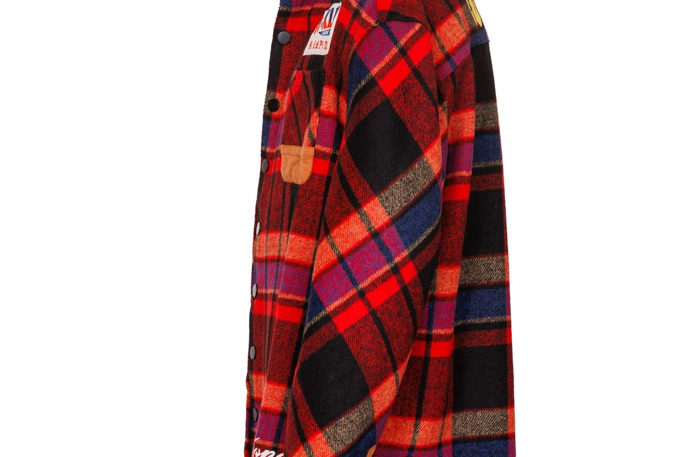 AUREOLIN Men's graphic prints and patches red plaid pattern cotton heavy flannel elongated oversize snap button outer shirt. - Love to KleepMen's Heavy Flannel Oversize Outer ShirtKLEEPLove to Kleep