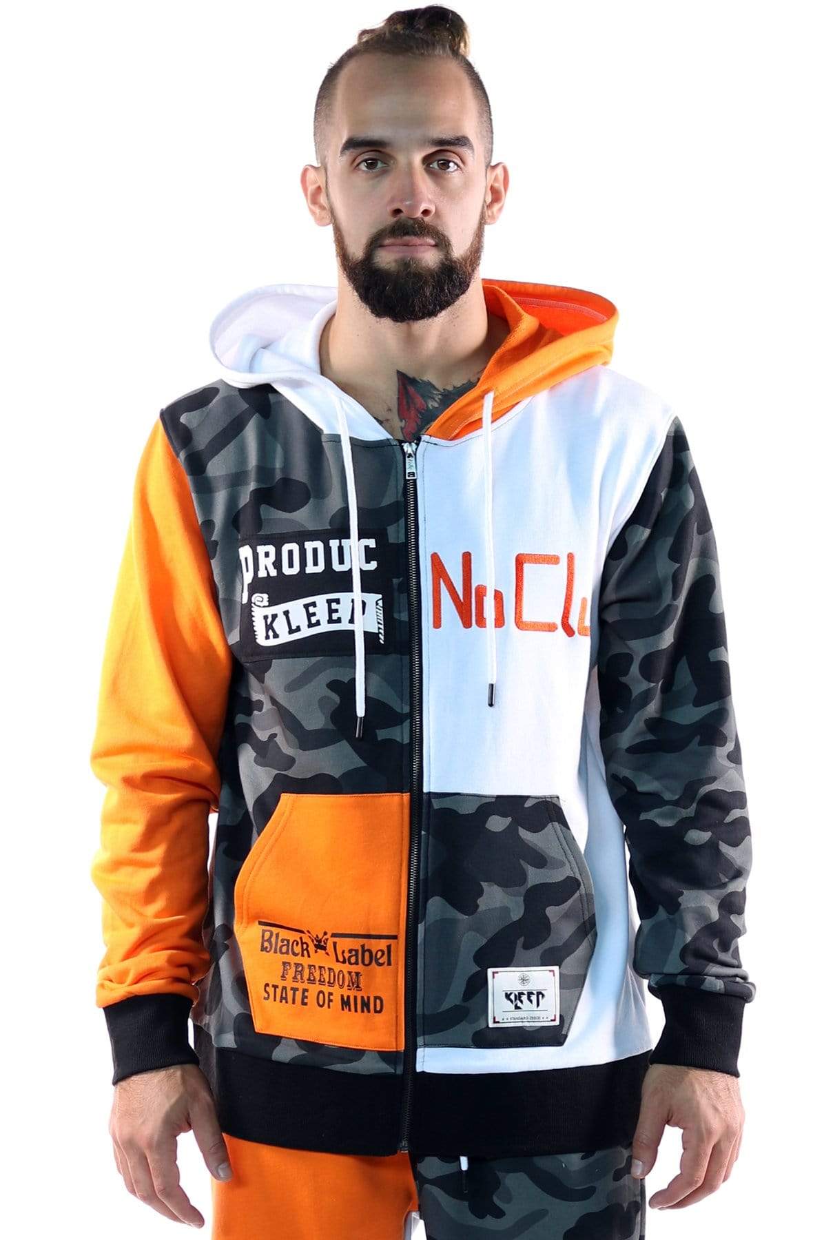 French Terry Zip Down Hoodie with Cut Block^&Patches&Prints - Love to KleepMen's SweatshirtKLEEPLove to Kleep