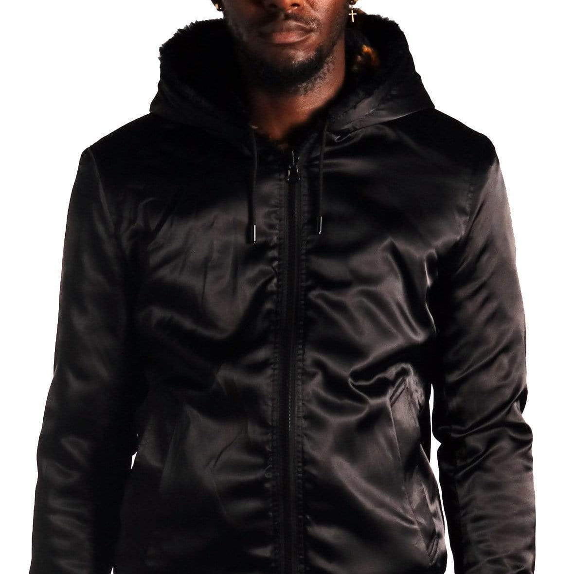 Jeff Black Reversible Faux Fur Bomber Jacket with Amillion typo pattern - Love to KleepCoats & JacketsAMILLION BY KLEEPLove to Kleep