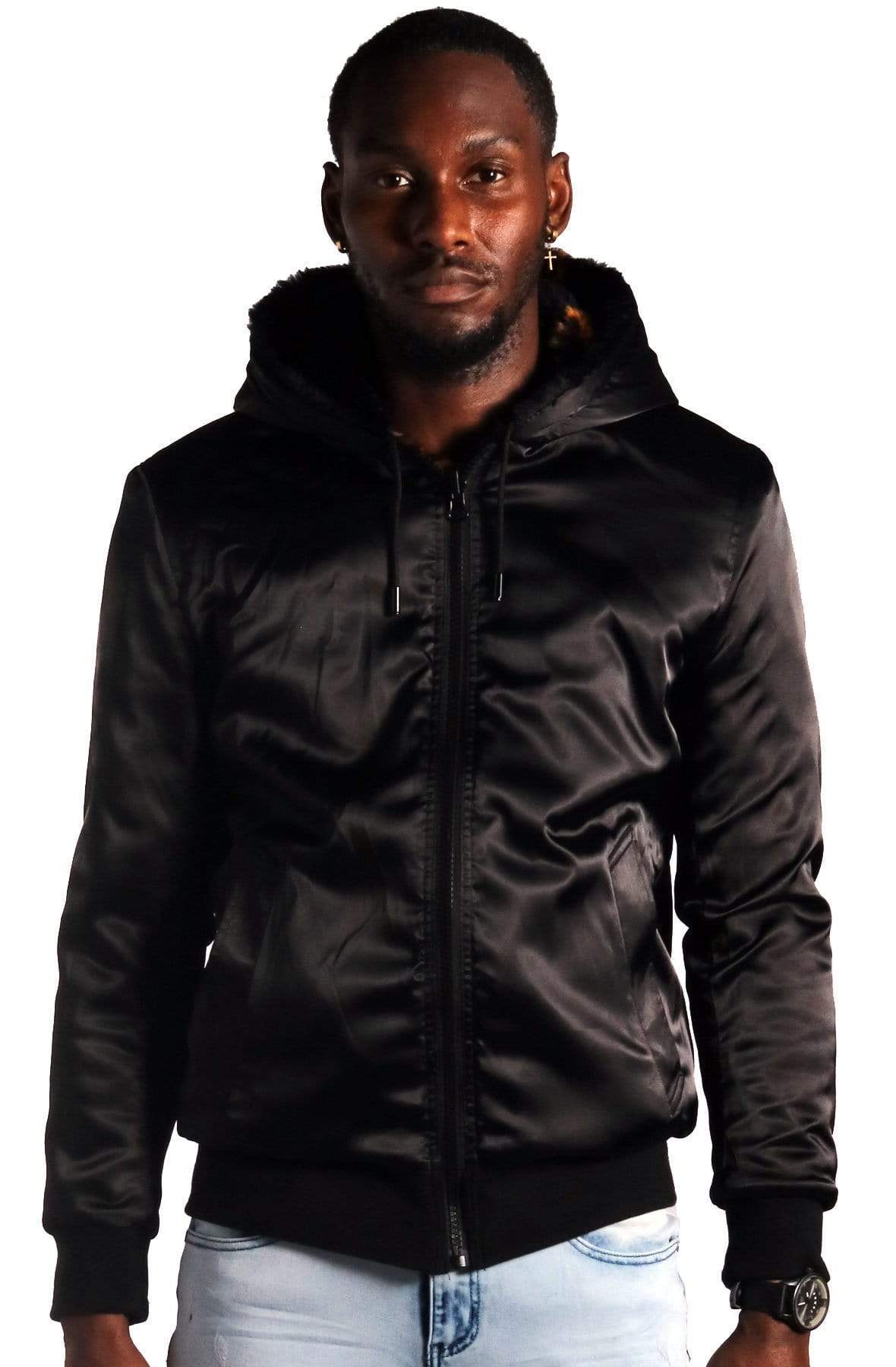 Jeff Black Reversible Faux Fur Bomber Jacket with Amillion typo pattern - Love to KleepCoats & JacketsAMILLION BY KLEEPLove to Kleep