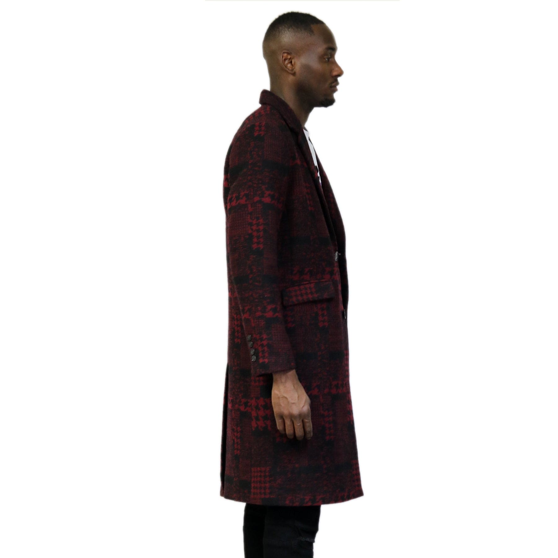 Kearny black and burgundy houndstooth pattern Wool Coat Jacket - Love to KleepMen's JacketAMILLION BY KLEEPLove to Kleep