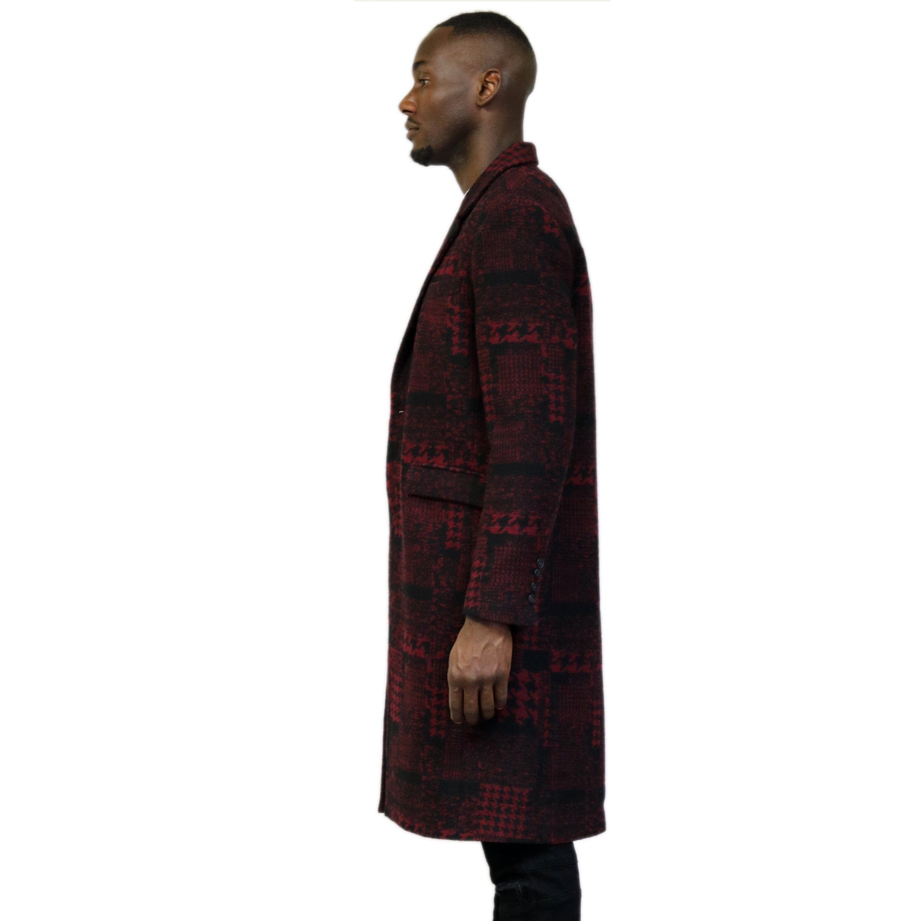 Kearny black and burgundy houndstooth pattern Wool Coat Jacket - Love to KleepMen's JacketAMILLION BY KLEEPLove to Kleep