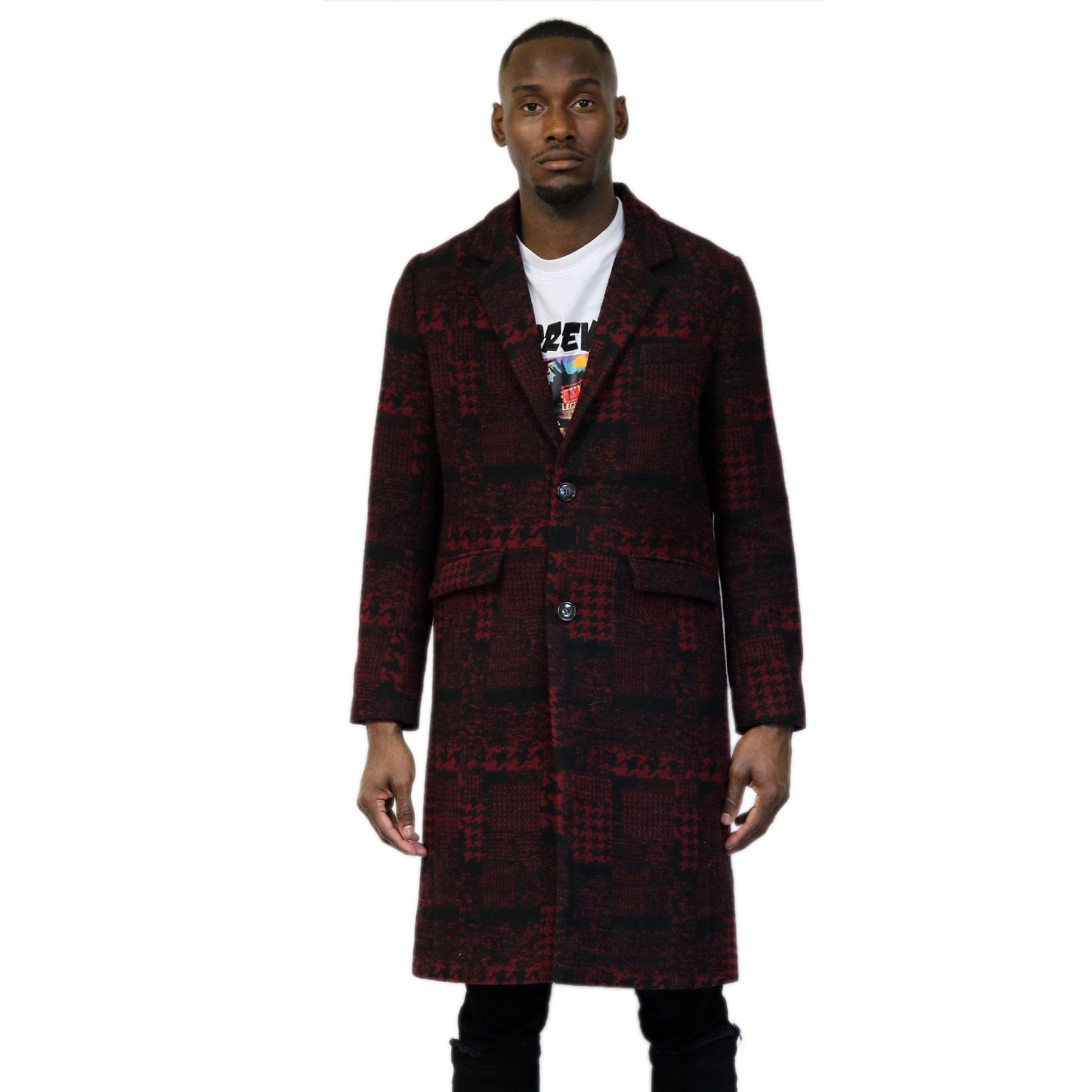 Kearny black and burgundy houndstooth pattern Wool Coat Jacket - Love to KleepMen's JacketAMILLION BY KLEEPLove to Kleep