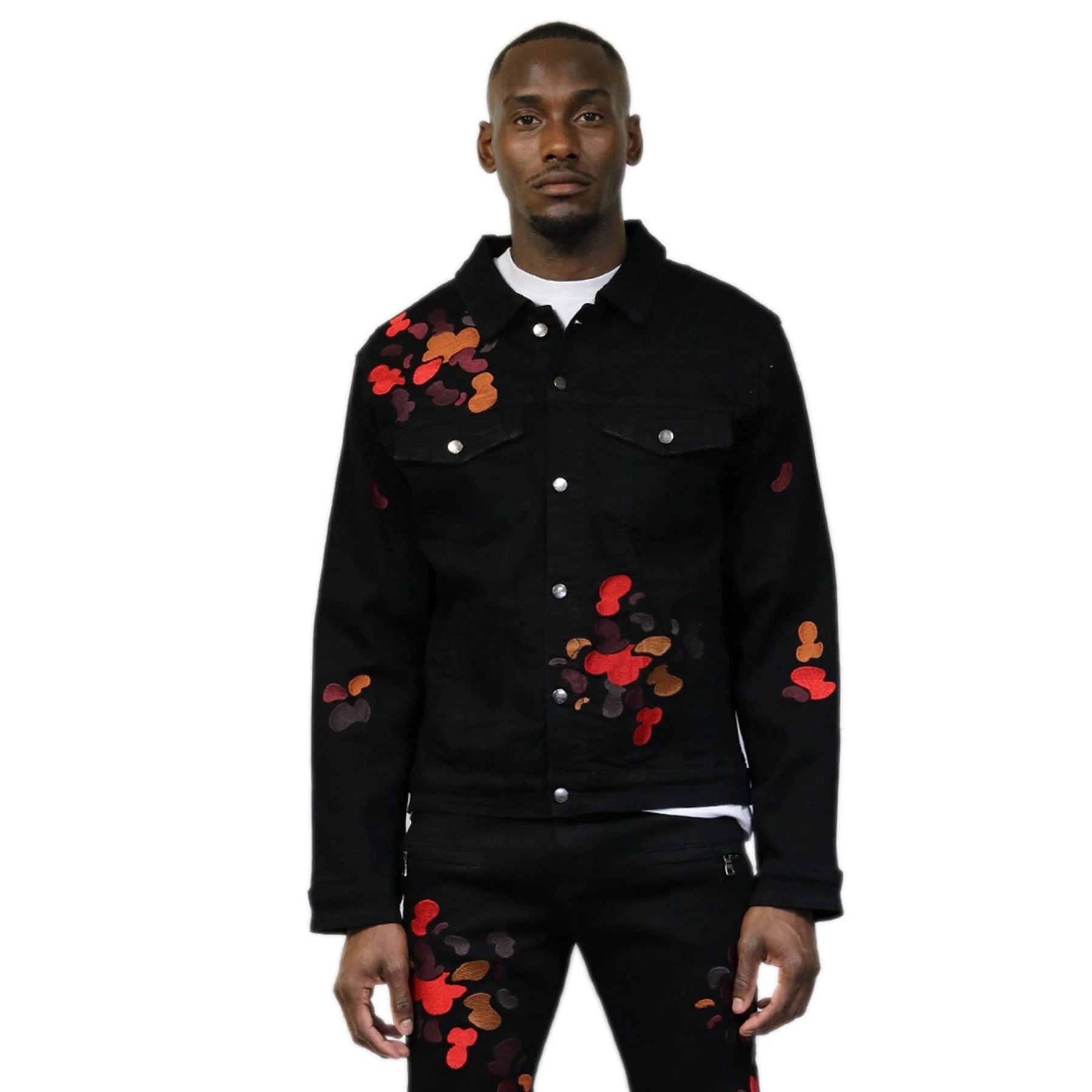 Mens jean hotsell jacket with roses