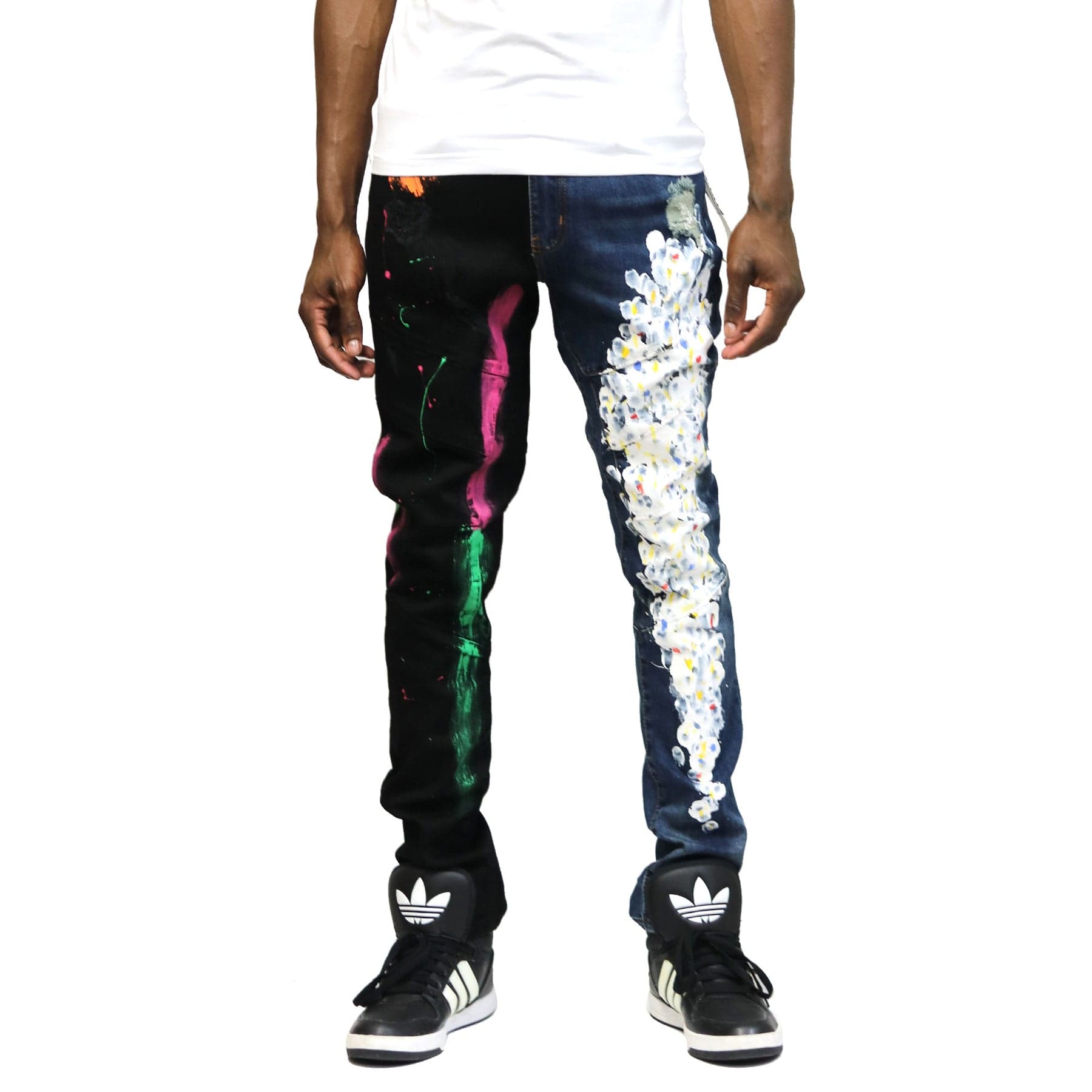 KLEEP Men's Pants Dijon Limited Premium Washed Half and Half Skinny Denim Pants.