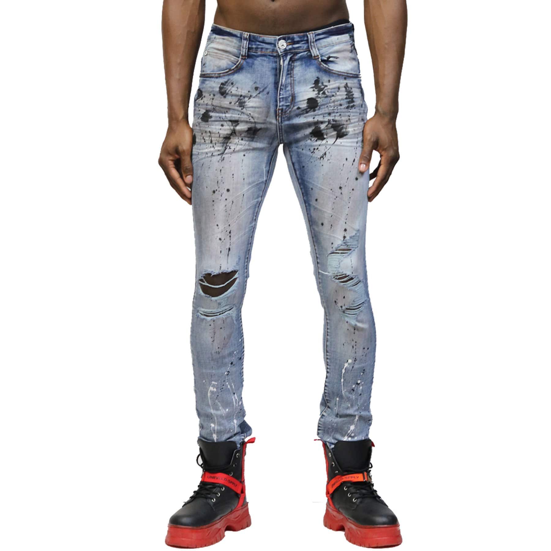 KLEEP Men's Pants Dove Washed Skinny Denim Pants