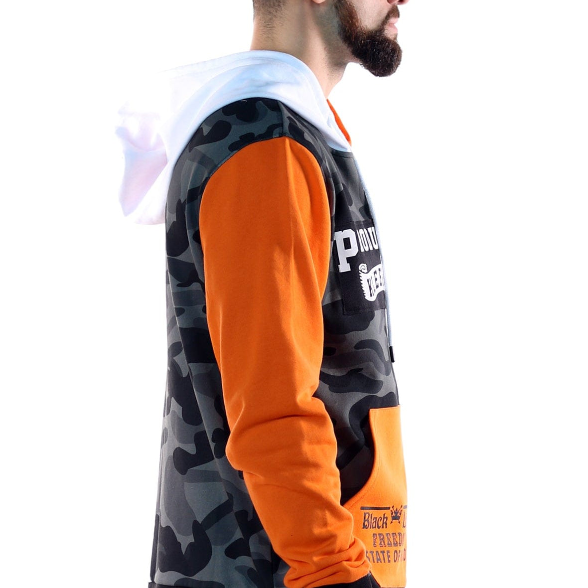 KLEEP Men's Sweatshirt French Terry Zip Down Hoodie with Cut Block^&Patches&Prints